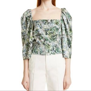 VINCE GREEN FLORAL PRINT BLOUSE